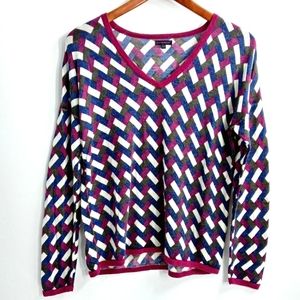Bensimon Geometric Print Wool‎ V Neck Sweater